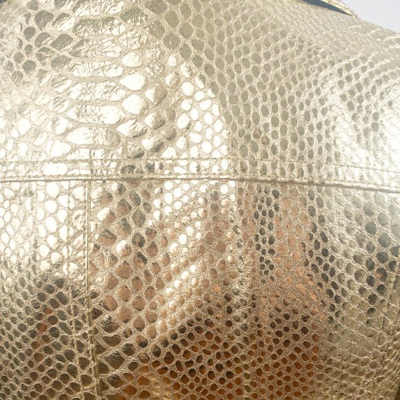 Vintage 90s S Real Leather Gold Croc Print Coat - Picture 2 of 10